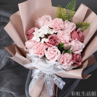 滿天星玫瑰康乃馨永生花束假干花畢業七夕節生日禮物送女朋友仿真