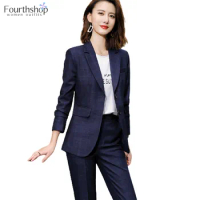 Office Work Pant Suits for Women Business Interview Formal Wear Uniform 2 Piece Set Trouers Blazer Female Autumn Winter Oufits