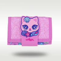 Australia Smiggle Original Children's Wallet Cute Girl Kawaii Card Holder Three Fold Bags Pink Shell Cat 5 Inches