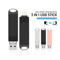 High Speed Metal Pen Drive 256GB USB 3.0 Flash Drives 128GB for Ipad Android U Disk 64GB 32GB 3 in 1 Memory Stick Business Gift