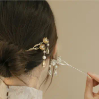 Chinese Ancient Flower Pearl Tassel Hairpin Hair Stick for Women 2022 Vintage Metal Hair Chopstick Hanfu Hair Accessories