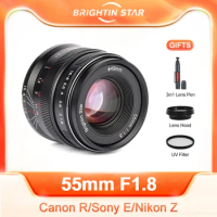 Brightin Star 55mm F1.8 Full Frame Large Aperture Manual Focus Prime Fixed Lens for SONY E A9 A7M3 A7II Canon EOSR Nikon Z Z6Z7