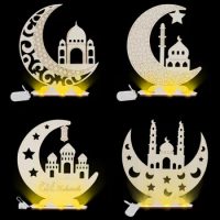 Lent Luminous Wooden Ornaments Middle East Moon Festival Party Decoration Moon Castle LED Ornaments