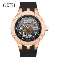 BONEST GATTI Brand Watches Luxury Waterproof Wristwatches Stainless Steel Case Skeleton Watch Movement Business Mechanical Watch