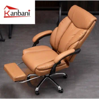 Kanbani Comfortable Sedentary Office Chair Reclining Lunch Break Big Class Leather Boss Chair Business Massage Swivel Chair