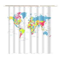 世界地圖繽紛時尚浴簾+伸縮桿組