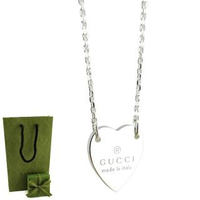 【GUCCI 古馳】925純銀刻字愛心墜飾項鍊