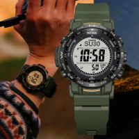 【CASIO 卡西歐】PRO TREK 太陽能電波 三重感應器 實用登山功能錶(PRW-35Y-3B)
