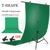 T-shape Tripod Stand Green Screen Background Backdrop Support With Green Cloth Solid Color Frame System Photo Studio Photography