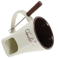 Fondue Mugs Forks Ceramic Chocolate Melting Cup Cheese Ceramic Butter Warmers Pot Tealight Candle Mini Simmer Mug Caramel White
