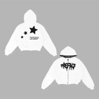 Atasan Pria Hoodie Boxy Preface Skena Vintage / Jacket Double Zipper Warna Putih Bahan Cotton Fleece