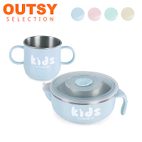 【OUTSY嚴選】純鈦兒童學習杯注水碗組(雙層) 顏色隨機