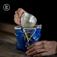 泥巴人 手工刺繡棉麻收納袋旅行茶具保護袋 茶道布藝茶壺茶杯袋