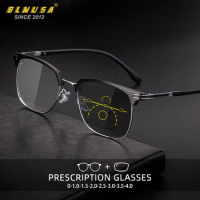 BLMUSA Reading Glasses Men Vintage Texture Multifocal Photochromic Glasses Anti Blue Light Progressive Customization Glasses