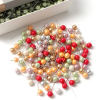 Bulk Mini Artificial Berries Fruit Stamens Cherry Christmas Plastic Pearl Berries Wedding DIY Gift Box Decor Wreath Accessories