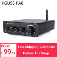 KGUSS PA8 High Power 2.1 Channel Digital Power Amplifier TPA3255 Fever HIFI Subwoofer Home Amplifier Bluetooth QCC3034 APT