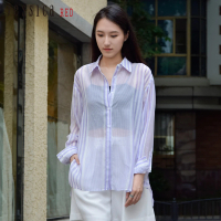 Jessica Red 清新亮麗條紋輕薄寬鬆襯衫824136（紫）