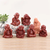 Hear See Speak No Evil Monks Figurine Statue Candle Mold Scented Home Crafts Statue Baby Buddha Decor Gift