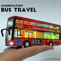 Light and music alloy double decker bus bus toy boy children's toy car open door large school bus bus model