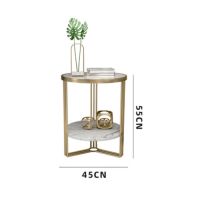 大理石岩板雙層圓桌茶几 (金架+白色大理石 45*55cm)