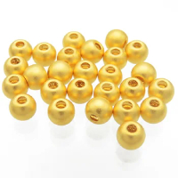 1pcs Pure 24K Yellow Gold Beads 999 Gold Beads 3D Hard Gold Round Loose Beads