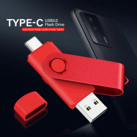 128GB TYPE-C 2 in 1 2.0 USB Flash drive Rotatable Pen drive black Memory stick 64GB 32GB Red Metal U disk Business gift