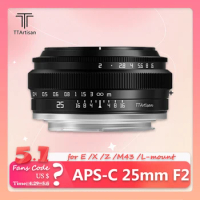 TTArtisan 25mm F2.0 APS-C MF Portrait Camera Lens for Sony A6000 A7III A7S Fuji X-A1 Canon M1 Nikon Z6 Sigma FPL Leica T