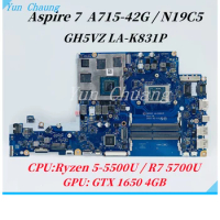 GH5VZ LA-K831P Mainboard For Acer Aspire 7 A715-42G Laptop Motherboard NB.QAY11.003 With R5-5500U/R7-5700U CPU GTX1650 4GB GPU