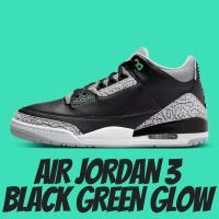 【NIKE 耐吉】休閒鞋 AIR JORDAN 3 RETRO GREEN GLOW 爆裂紋 綠光 黑綠 男款 CT8532-031