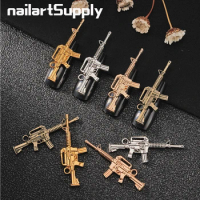 10Pcs Submachine Gun Nail Charms Antique Alloy Manicure Decoration Silver/Gold/Bronze 3D Sniper Rifle Nail Accessorie 45X16X3mm