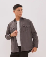 AMK Kemeja Polos Oversize Pria Lengan Panjang SHS Nelson Ls Dark Grey M