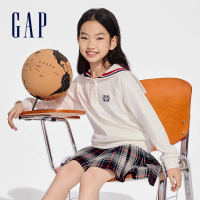 【GAP】女童裝 Logo翻領大學T-白色(890212)