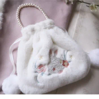 Original Hanfu Accessories in the early Han Dynasty Crossbody Bag Rabbit Embroidery Bag Ancient Style Plush Bag Hanfu Bag