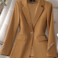 Yitimuceng Formal Blazer for Women Autumn Winter 2023 New Korean Fashion Single Button Casual Jacket Office Ladies Slim Coats