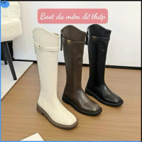 hua (Sẵn kho - QCCC) Bốt Đế bệt Boot Nữ Da Mềm Đế Bệt Thấp Boot Đùi Cao cổ khóa sau kèm đai ngang cá