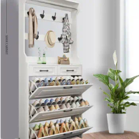 Shoe cabinet white with coat rack flip bucket shoe cabinet with drawer large capacity and space saving storage shoe shelf