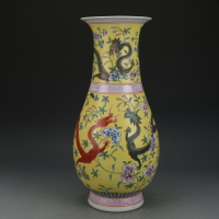 大清康熙素三彩龍紋琵琶尊古董古玩收藏真品彩繪花瓶老物件瓷器