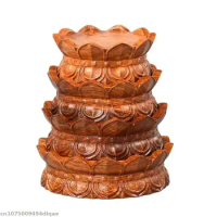 Natural Solid Wood Lotus Pedestal Crafts For Buddha Statue Guanyin Bodhisattva Woodcraving Buddha Vase Display Stand Altar Shelf