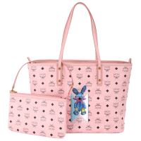 MCM Rabbit 施華洛世奇水鑽飾兔子印花購物包-中(附萬用包/粉色)