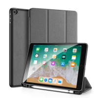 DUX DUCIS DOMO Series Tablet Leather Case for iPad 9.7 2018 Smart Wake Sleep Trifold Protective Case with Pencil Holder
