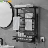 ECHOME Aluminum Electric Towel Black/White Bathroom Electric Heated Towel Rack Digital Display Rail Energy Saving Towel Radiator