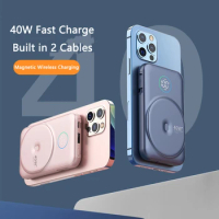20000mAh Magnetic Qi Wireless Charger Power Bank Built in Cable 40W Fast Charging for iPhone 15 Samsung Huawei Xiaomi Powerbank