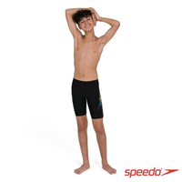 【SPEEDO】男孩 運動及膝泳褲(黑/藍)
