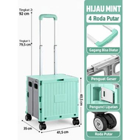 Troli Belanja Lipat Keranjang Barang Trolley Box Portable 4 Roda Putar 360 Besar Tebal Tutup Tarik D