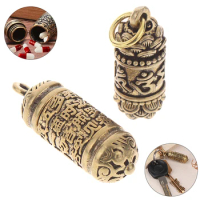 Hollow Brass Buddha Bottle Sutra Cylinder Pendant Keychain Handmade Vintage Pill Box Container Bottle