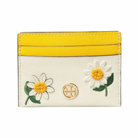 精選★TORY BURCH Robinson 小雛菊刺繡裝飾拼色  女款紋理皮革卡包證件套 64403~【母親節禮物★菲尼斯 國際精品3折起 春夏新品 換季下殺】