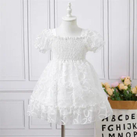 Baby Bow Birthday Princess Dress Elegant Girls Embroidery Flower White Baptism Tutu Gowns Kids Formal Evening Party Costume 1-7Y