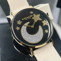 【COACH】COACH蔻馳女錶型號CH00128(黑色錶面金色錶殼白真皮皮革錶帶款)