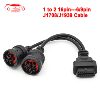 6Pin 9Pin Cable OBD2 Truck Diagnostic Tool 16Pin J1708 J1939 Connector OBD to OBD2 for Cummins for Deutsch for Cat Truck