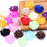 40pcs 18mm Resin Pearl Color Rose Flowers Clothes Appliques DIY Craft Supplies Phone Shell Patch Art Headwear Ornament Materials